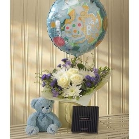 Blue Lullaby Balloon, Teddy and Chocolates Gift Set